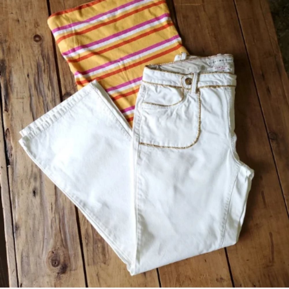 Tommy Hilfiger White Trimmed Flare White Pants 14  🌻